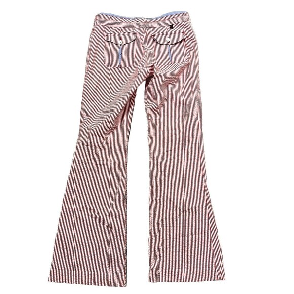 WORLD Designer Flare Pants 6 Seersucker Red White Stripe Flap Pocket 100% Cotton - Picture 1 of 4